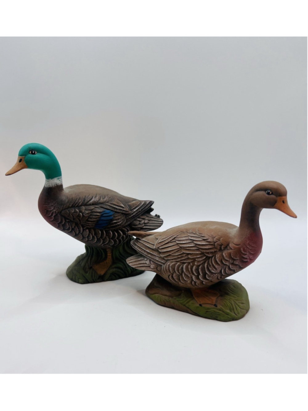 Vintage Mallard Ducks Set of 2 Birds Ceramic Figurines Green Brown Hand Painted